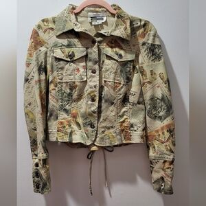 Simon Chang Multicolor Printed Jean Jacket Beautiful  Size 12  !! like new !!